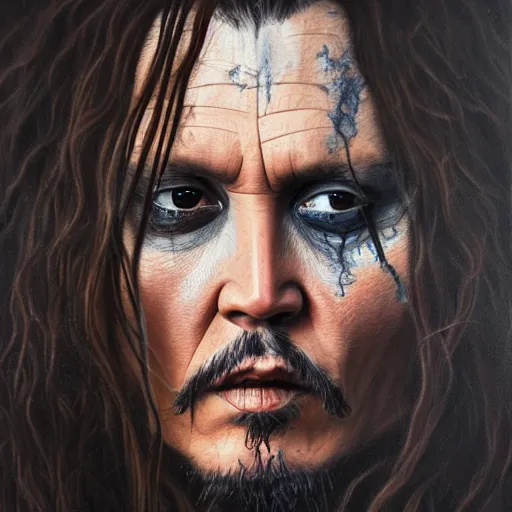 Image similar to Johnny Depp, elden ring boss, matte painting, detailed, elden ring, oil on canvas