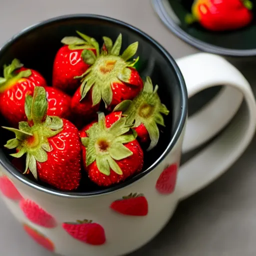 Prompt: photo of a strawberry mug filled with sesame seeds, 4k UHD photo