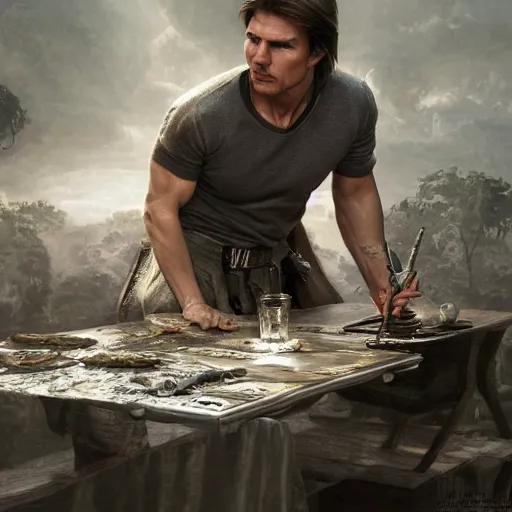 Image similar to Tom Cruise as a table, high resolution fantasy concept art, realistic, intricate details, soft lighting