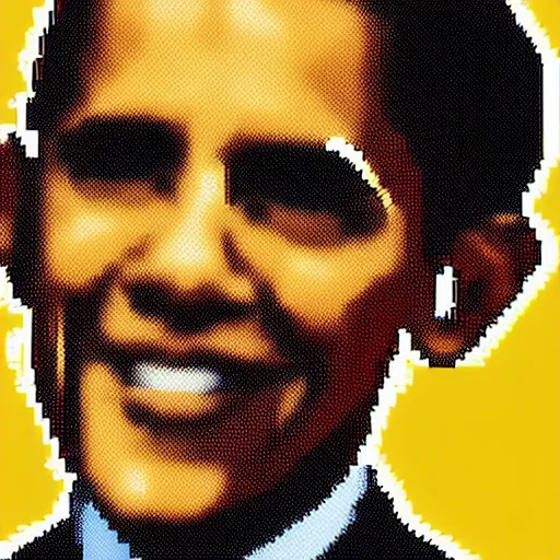 Image similar to portrait of barack obama, pixel art, colorful,