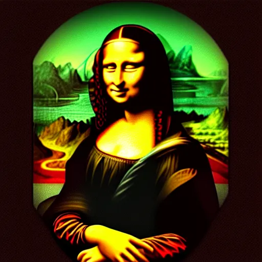 Prompt: a portrait of mona lisa, in retro colors, synthwave style, 2 d digital vector art