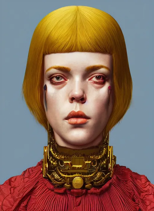 Image similar to gold portrait :: by Martine Johanna and Simon Stålenhag and Chie Yoshii and wlop and Guillermo del toro :: ornate, dynamic, particulate, rich colors, elegant, centered, artstation, smooth, sharp focus, octane render, 3d