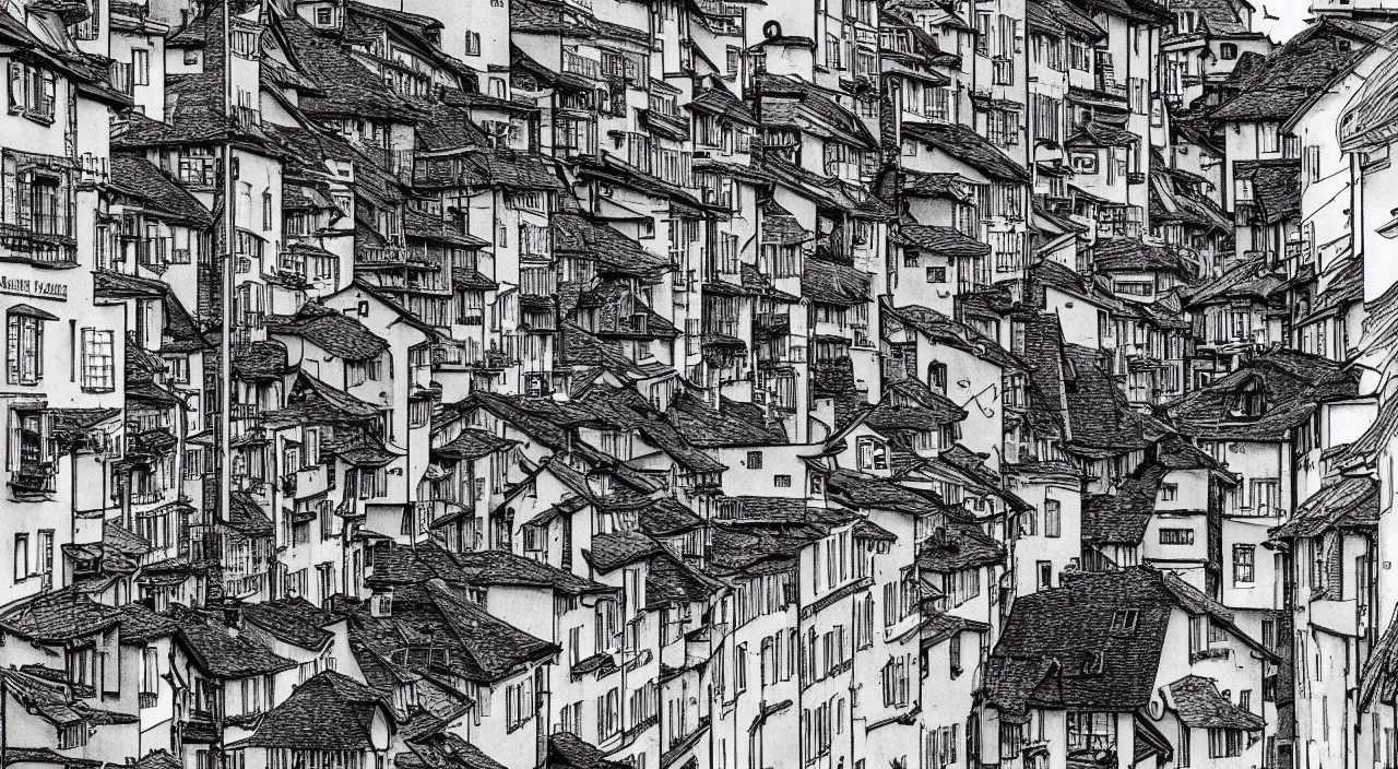 Image similar to lucerne streets by junji ito, trending on artstation