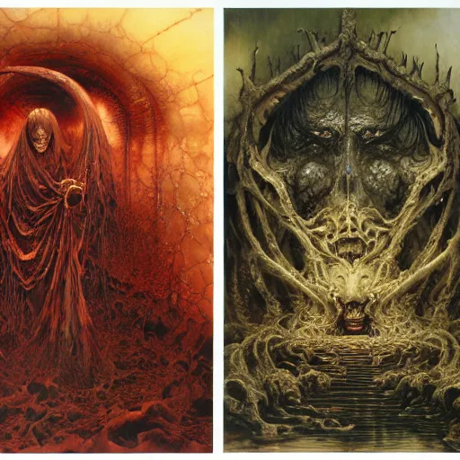 Prompt: realistic detailed image of The Gates of Hell by Ayami Kojima, Amano, Karol Bak, Greg Hildebrandt, and Mark Brooks, Neo-Gothic, gothic, rich deep colors. Beksinski painting, part by Adrian Ghenie and Gerhard Richter. art by Takato Yamamoto. masterpiece