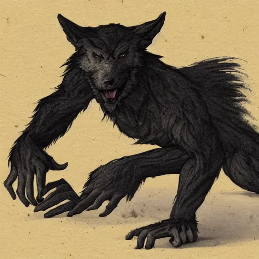 Prompt: a werewolf extending out his hand