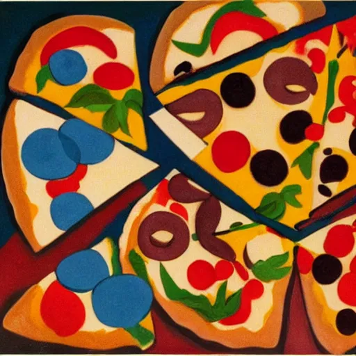 Image similar to Pizza party, painted by Kandinski