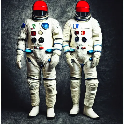 Prompt: space suits for Knights templars, photo shoot, photography by annie leibovitz, sigma 85mm 1.4, glows
