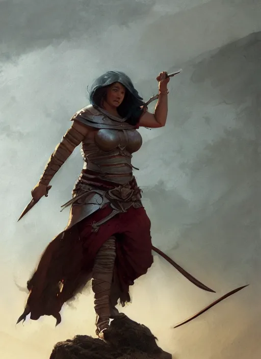 Prompt: hyper realistic photo of medieval chubby beautiful warrior girl, full body, rule of thirds, conceptart, saturated colors, cinematic, greg rutkowski, brom, james gurney, mignola, craig mullins, artstation, cgsociety