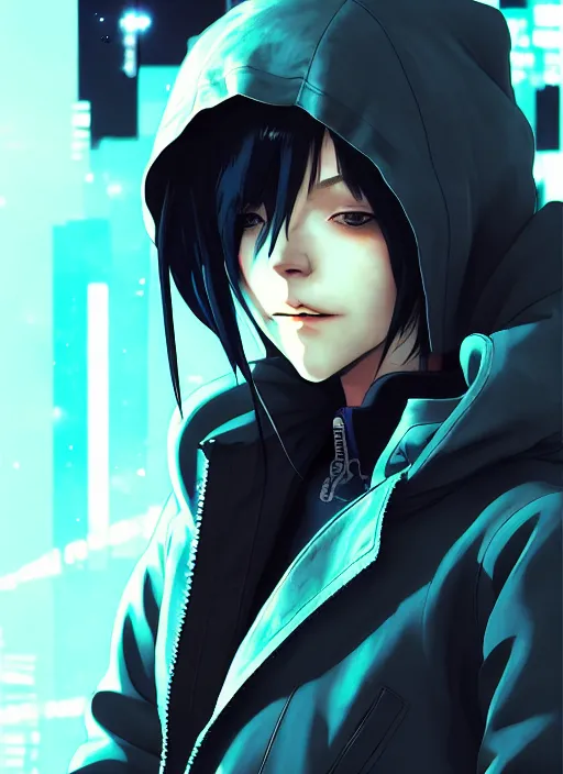 Image similar to cyberpunk anime girl in hoodie, grafity, neonpunk, alita, arcane, fortiche, action, tokyo street, detail, good face, pose model, concept art, in style of yoji shinkawa, pan ren wei, col price, atey ghailan, by greg rutkowski, aesthetic