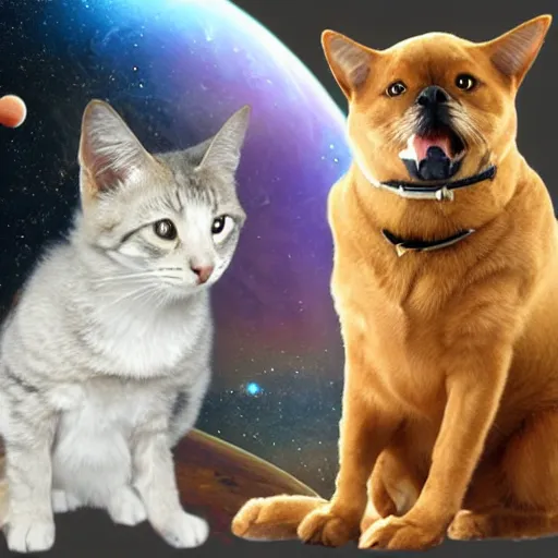 Prompt: rocket dog and space cat