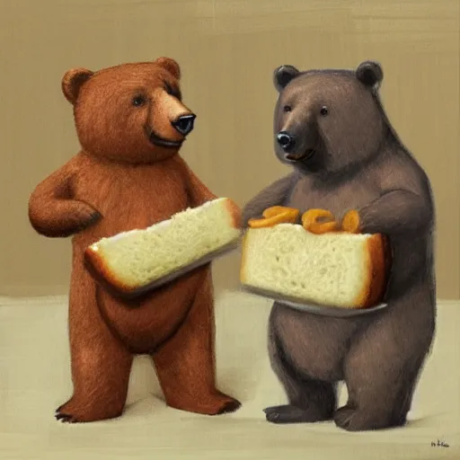 Image similar to two bears making sandwiches in the kitchen, miracle, photorealistic, very detailed, award winning photo, masterpiece