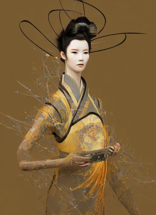 Prompt: portrait of a futuristic geisha, kintsugi, modern fine art, fractal, intricate, elegant, highly detailed, digital photography, subsurface scattering, by jheronimus bosch and greg rutkowski,