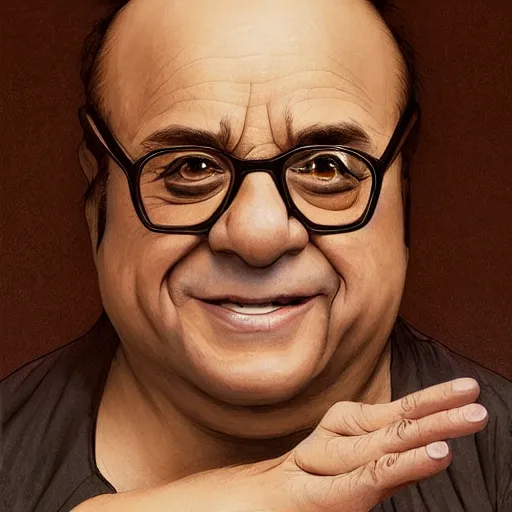 Image similar to DAnny Devito as anime waifu, anime, weeb, die cut sticker , intricate, elegant, highly detailed, digital painting, artstation, concept art, smooth, sharp focus, illustration, art by artgerm and greg rutkowski and alphonse mucha and francisco goya