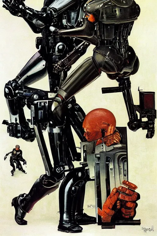 Prompt: robocop painted by Norman Rockwell