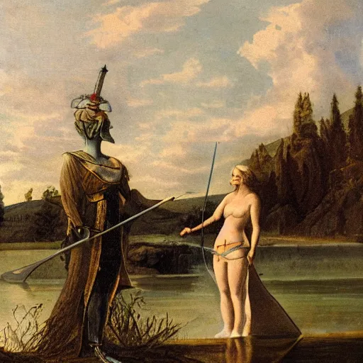 Image similar to the lady of the lake giving excalibur from the lake