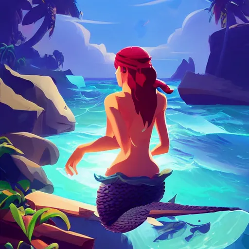 Image similar to painting mermaid treasure on sea of thieves game avatar hero smooth face median photoshop filter cutout vector, behance hd by jesper ejsing, by rhads, makoto shinkai and lois van baarle, ilya kuvshinov, rossdraws global illumination