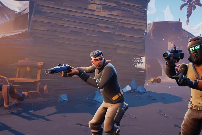Prompt: a screenshot of a player with a orson welles skin in fortnite ( 2 0 1 7 ), citizen kane public event in fortnite