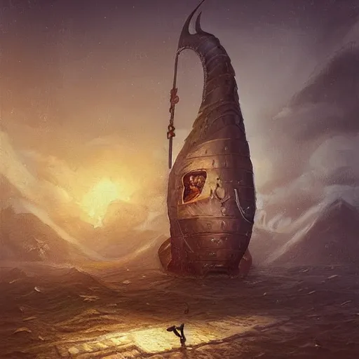 Prompt: a portrait painting of a viking ship, digital painting, hyper realistic, nordic mythology, full of details, in the style of simon stalenhag,