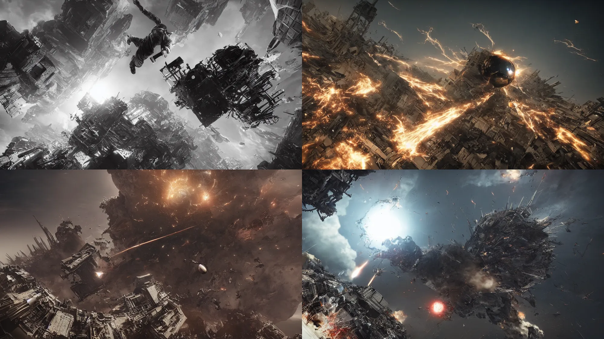 Prompt: incredible screenshot of tetsuo destroying a satellite, Unreal engine 5, mad max dust storm, apocalypse, mad John Martin, dynamic camera angle, deep 3 point perspective, fish eye, dynamic extreme foreshortening, vertigo, fear of heights, contrasting shadows, huge chasm, 8k, hd, high resolution