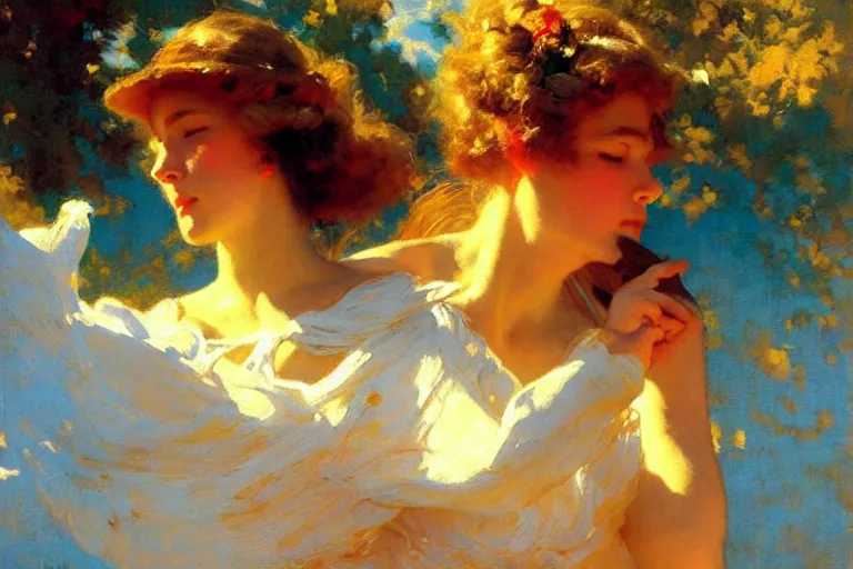 Prompt: sprinbreak, vibrant colors and hard shadows and strong rim light, light blue sky, cool white color temperature, painting by gaston bussiere, craig mullins, j. c. leyendecker