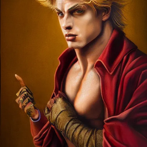Prompt: a striking hyper real painting of Dio Brando by da Vinci