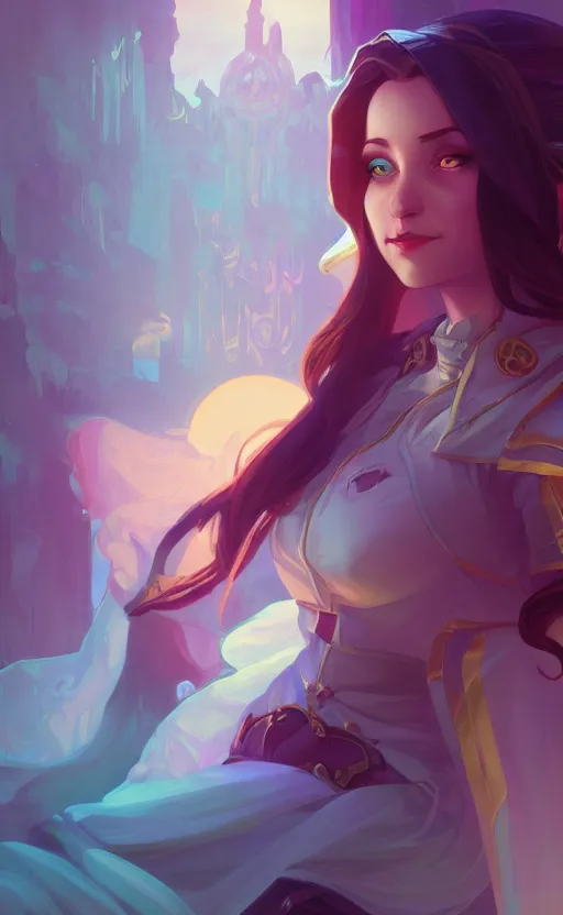 Image similar to Jaina Proudmoore, ambient lighting, 4k, alphonse mucha, lois van baarle, ilya kuvshinov, rossdraws, artstation