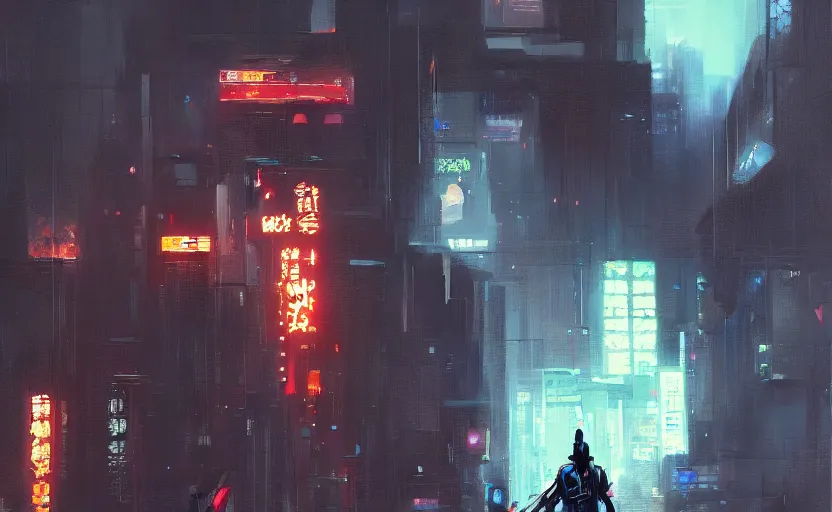 Image similar to A painting of a cyberpunk samurai trending on artstation in the style of Greg Rutkowski