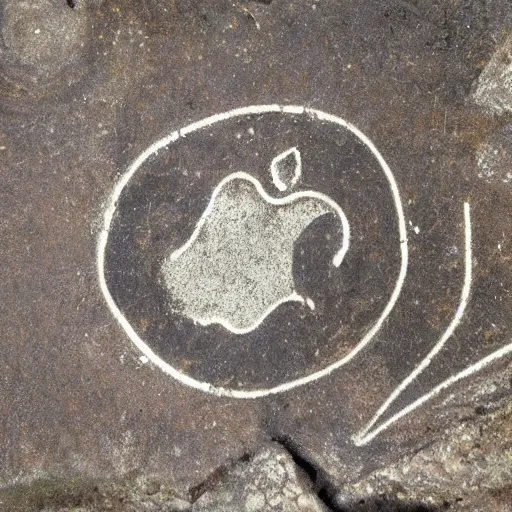 Prompt: petroglyph of an apple