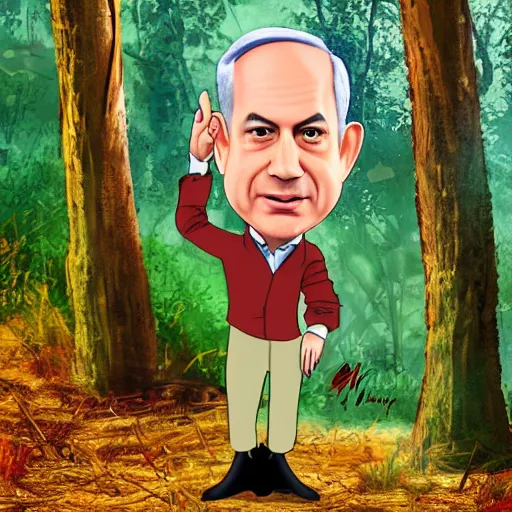 Prompt: Benjamin Netanyahu as a squirl in the forest, Disney style