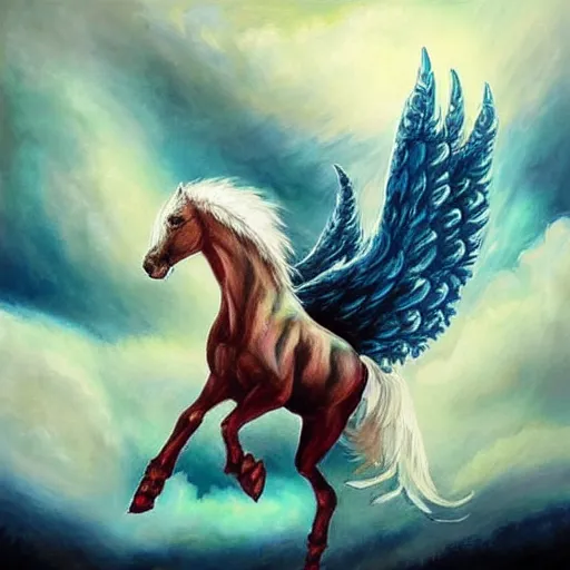 Prompt: “a beautiful painting of cm punk riding a white Pegasus through the clouds, trending on artstation, fantasy art, pastel colours”