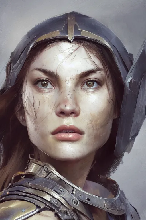 Image similar to a photorealistic painting of an attractive young girl, partially clothed in battle armor, olive skin, long dark hair, beautiful bone structure, symmetrical facial features, intricate, elegant, digital painting, concept art, illustration, sharp focus, minimal artifacts, from Metal Gear, in the style of Ruan Jia and Mandy Jurgens, by Greg Rutkowski, trending on Artstation, award winning