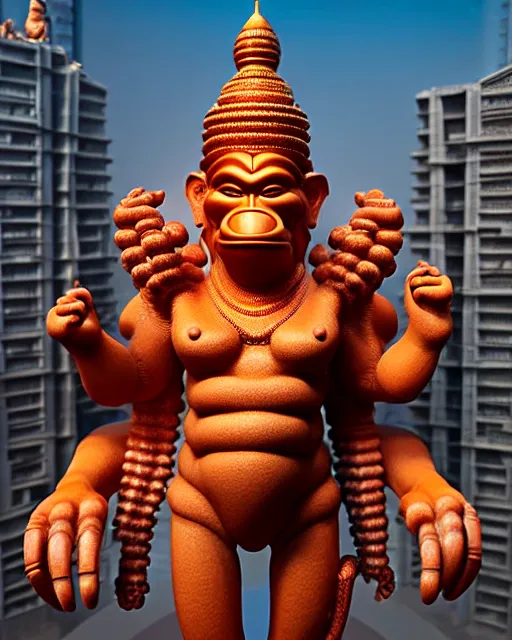 Prompt: high quality 3 d futurist biomorphic hanuman! head building in mumbai!! centre, highly detailed, cinematic smooth, berenice abbott & john j. park, dramatic warm morning light, wide shot, high angle, uhd 8 k, sharp focus