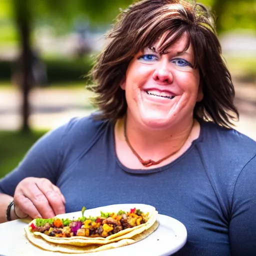 Image similar to a photo of gayle waters waters eating a taco