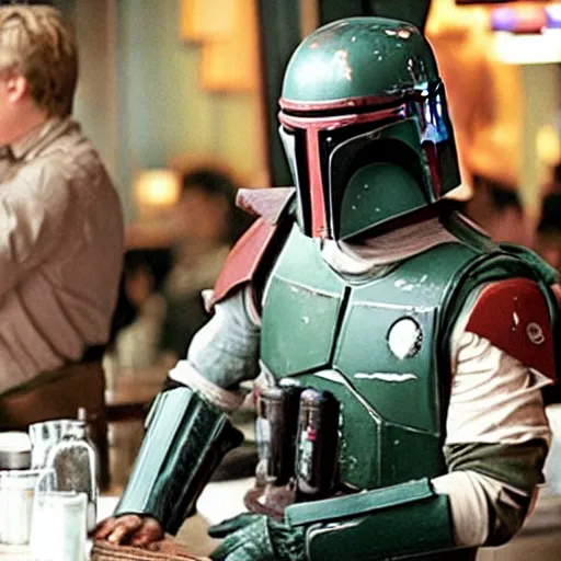 Prompt: boba fett drinking at a bar in the movie swingers