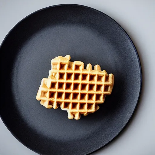 Prompt: deconstructed waffle, michelin star, minimalist, delicious, sophisticated,