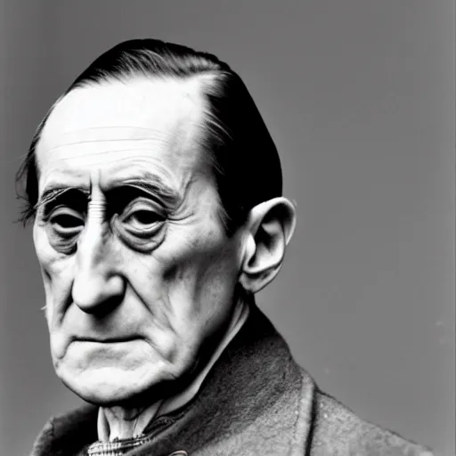 Image similar to a close - up pensive portrait of marcel duchamp in the style of hito steyerl and shinya tsukamoto and irving penn