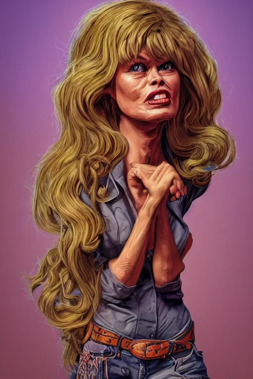 Image similar to brigitte bardot as a beautiful robert crumb crtoon, vivid colors, high details, cinematic, 8k resolution, beautiful detailed, photorealistic, digital painting, artstation, concept art, smooth, sharp focus, illustration, fantasy background, artstation trending, octane render, unreal engine