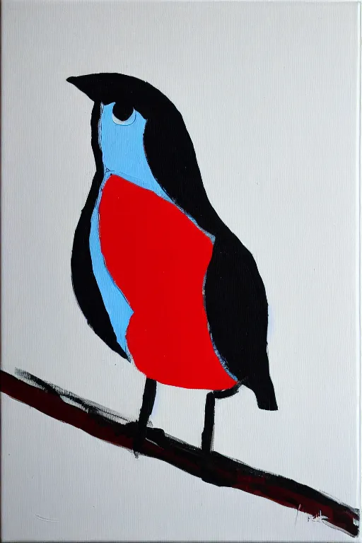 Prompt: painting of a bird on white canvas in the style of saatchi