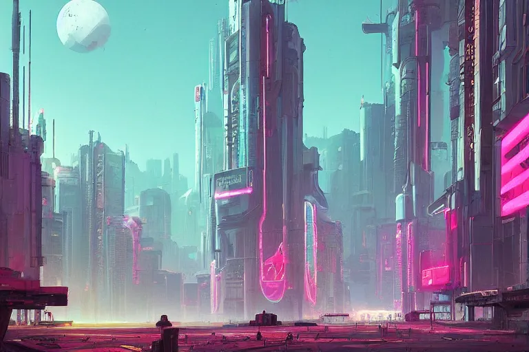 Image similar to cyberpunk landscape, by Simon Stålenhag