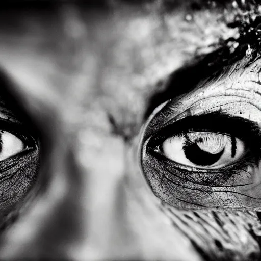 Image similar to a burning tree reflected in an ultra-macro human eye by Lee Jeffries, perfect lighting, extreme close-up