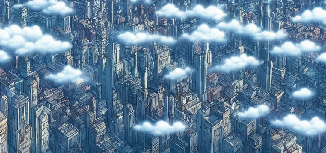 Image similar to city floating in the clouds by studio ghibli, ultra detailed, detailed, 8 k