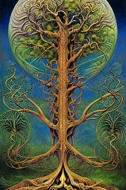 Image similar to tree of life by roger dean and andrew ferez, art forms of nature by ernst haeckel, divine chaos engine, symbolist, visionary, art nouveau, botanical fractal structures, organic, detailed, realistic, surreality