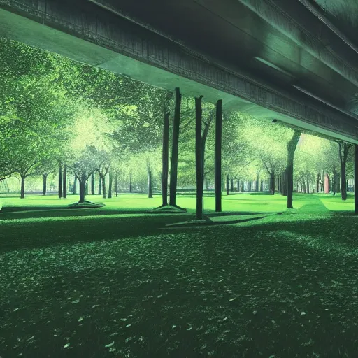 Prompt: modern green area park, cyberpunk, 4k cinema effect,