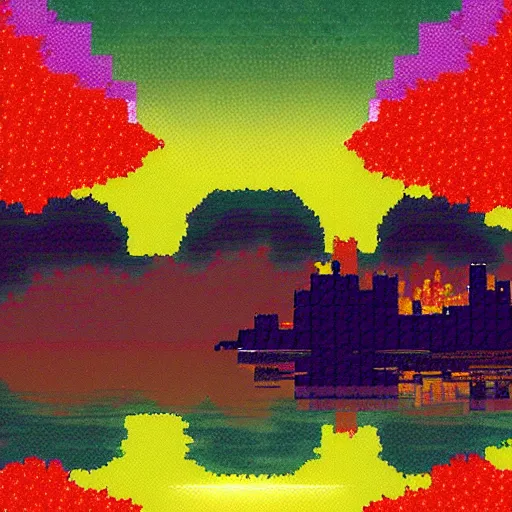 Image similar to night sky reflected in the water, landscape pixel art by terraria and maxfield - parrish