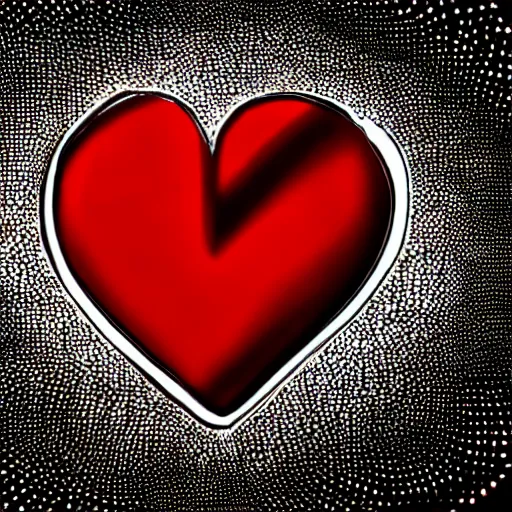 Image similar to a chrome carved heart, highly detailed, intricate artwork, graphic style of Patrick Gleason very coherent symmetrical artwork, depth of field, bokeh, red color