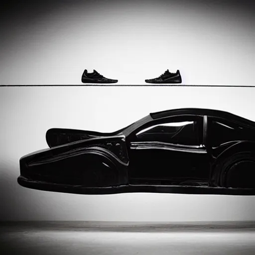 Prompt: photo by annie leibovitz of a car made out of 1 0 0 s of nike air jordan sneakers