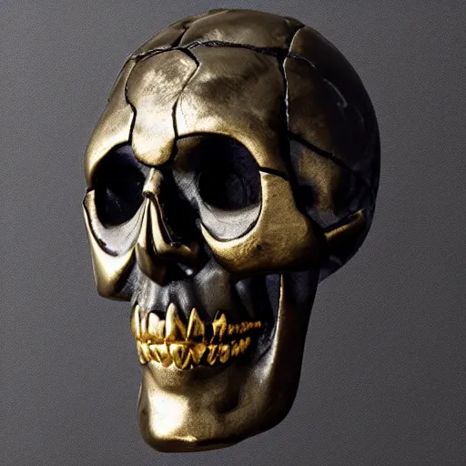 Image similar to perfect statue of evil skull mask made from black marble with gold, by johannes voss and michelangelo and donatello