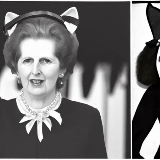 Prompt: Margaret Thatcher with cat ears and a maid outfit