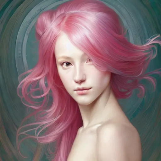 Prompt: perfectly-centered-Portrait of a pink haired Goddess, The Perfect Human Female Specimen, intricate, elegant, super highly detailed, professional digital painting, artstation, concept art, smooth, sharp focus, no blur, no dof, extreme illustration, Unreal Engine 5, 8K, art by artgerm and greg rutkowski and alphonse mucha loish and WLOP