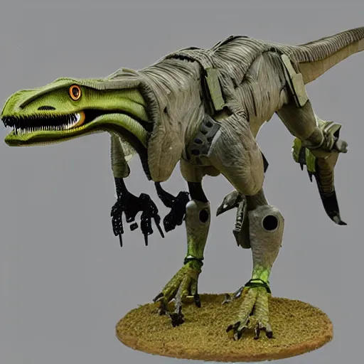 Prompt: mechwarrior velociraptor with laser beams from the eyes